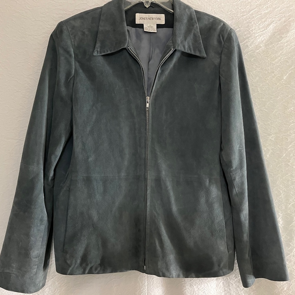 Jones New York Dusty Blue Genuine Suede Jacket size 12